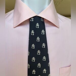 Moschino Black & navy and White 100% Silk Tie. Made in Italy.
